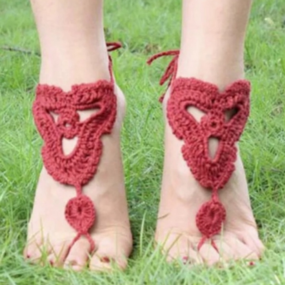 NWOT Boho Festival RustyRed Crochet BarefootSandal